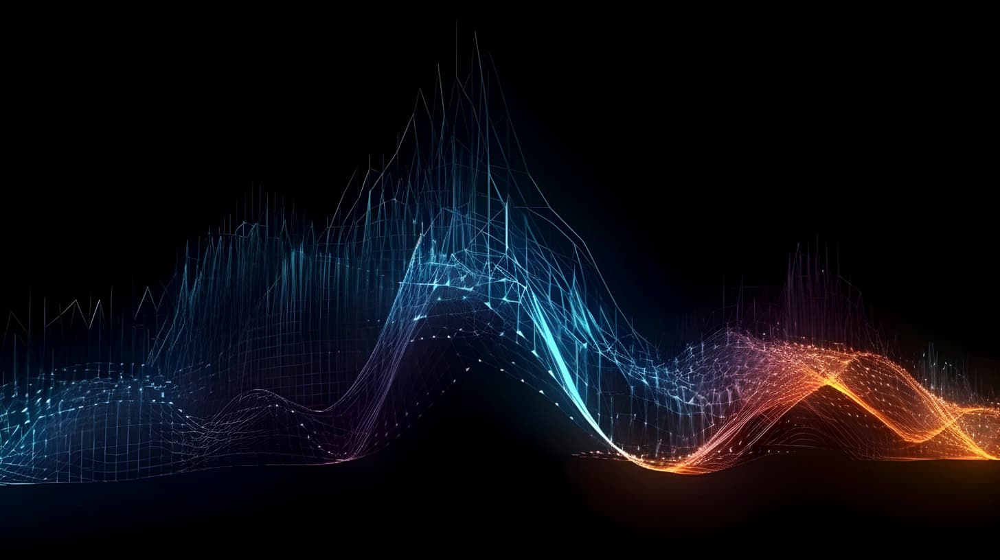 An abstract image of data trend lines in a colorful pattern.